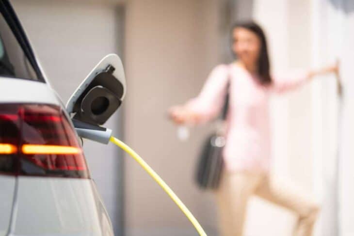 woman charging vehicle