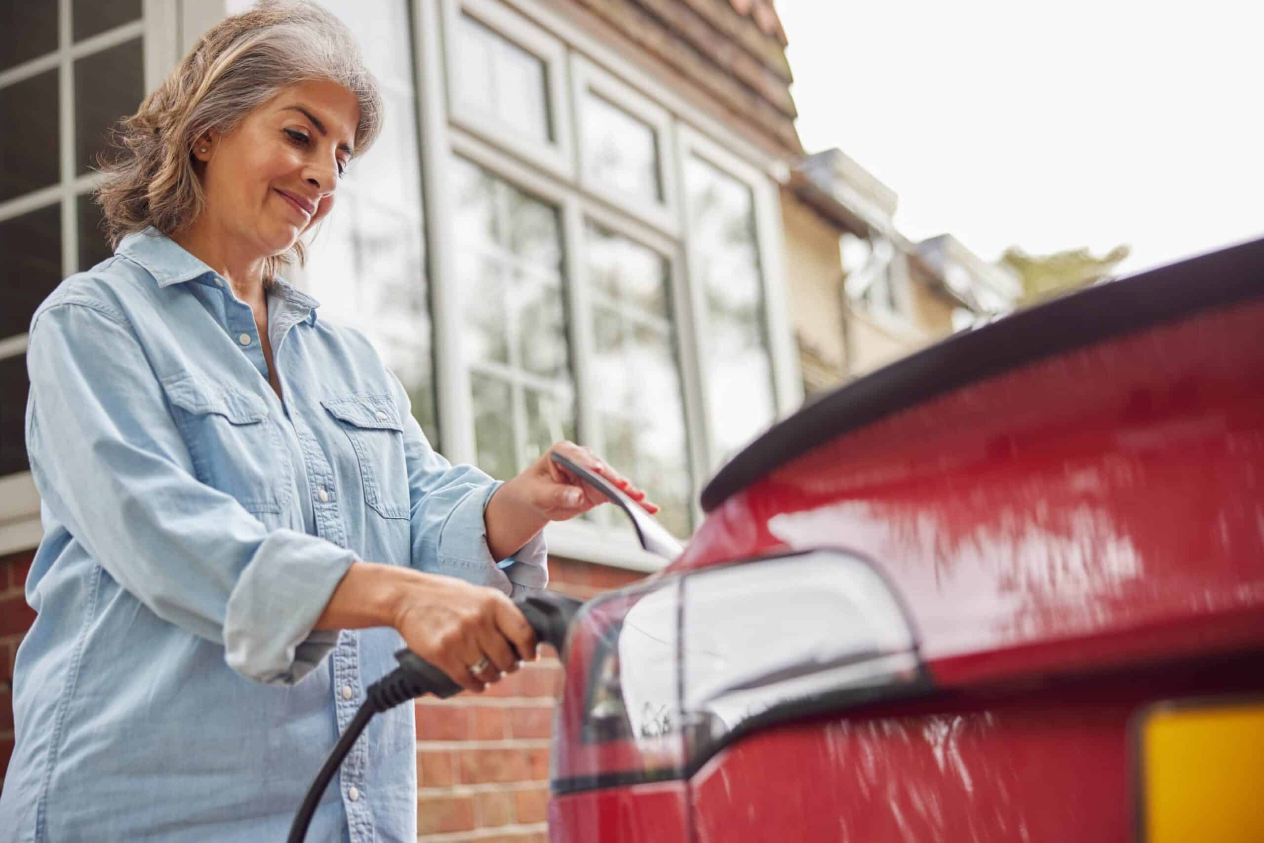 Woman washing car