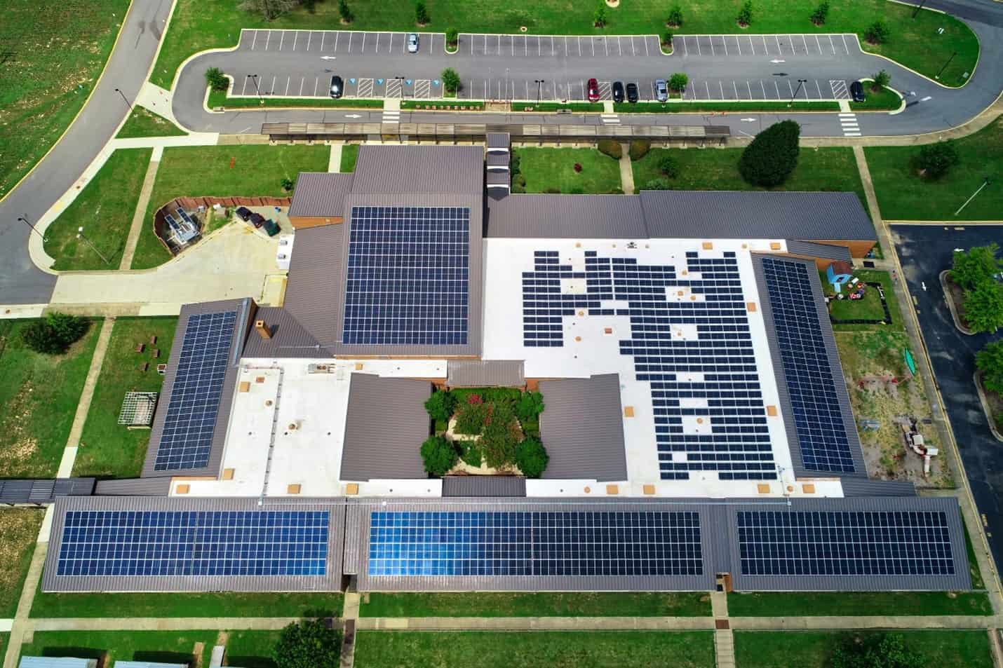 Powhatan Elementary Rooftop solar panels on a school business commercial installation