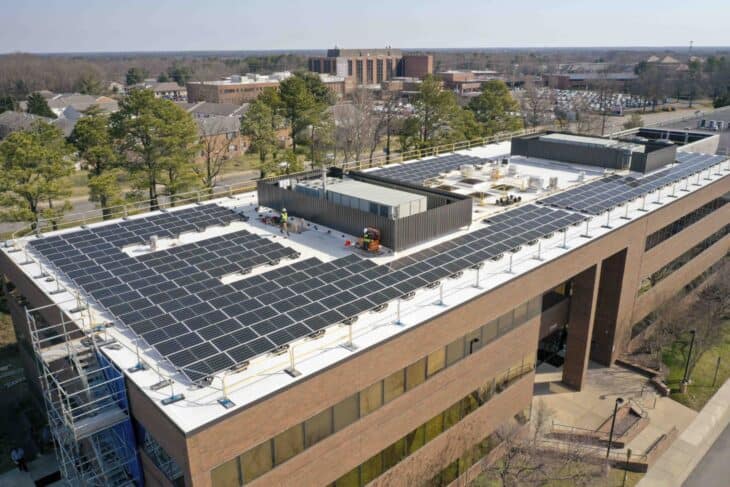Government building with solar panels on the roof
