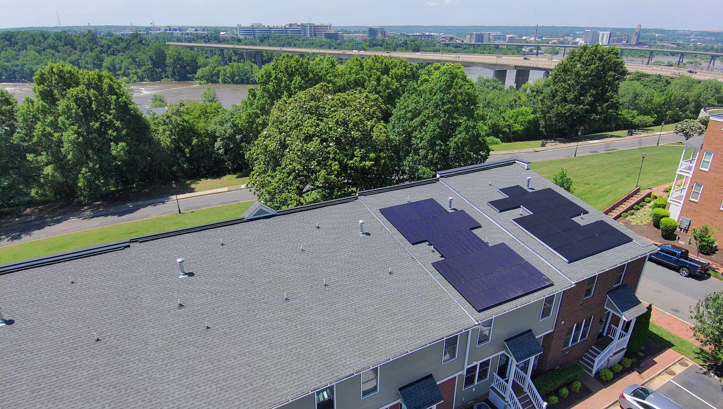 Residential solar panels on townhome in Richmond, Virginia