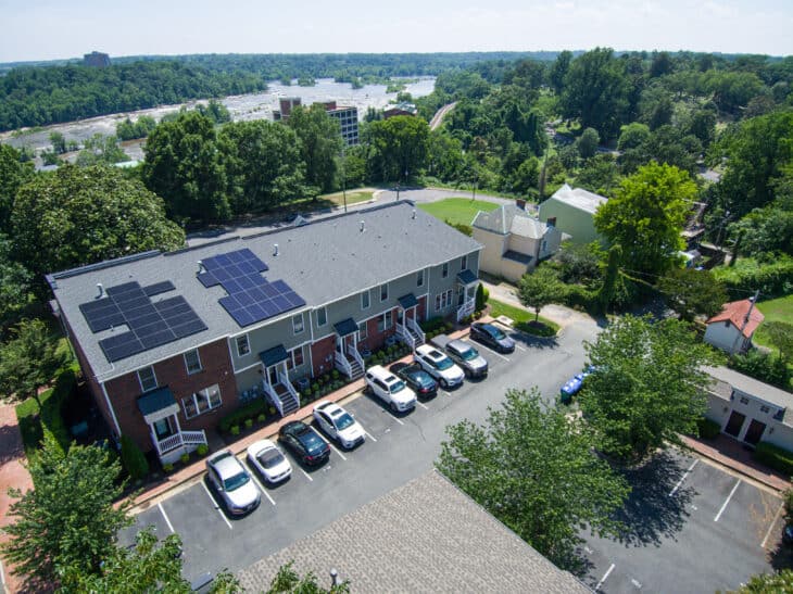 Solar Panels on Townhome Rooftops near the James River in Richmond