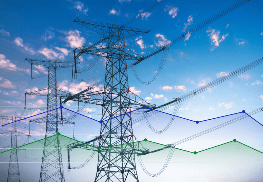 transmission lines against a blue sky